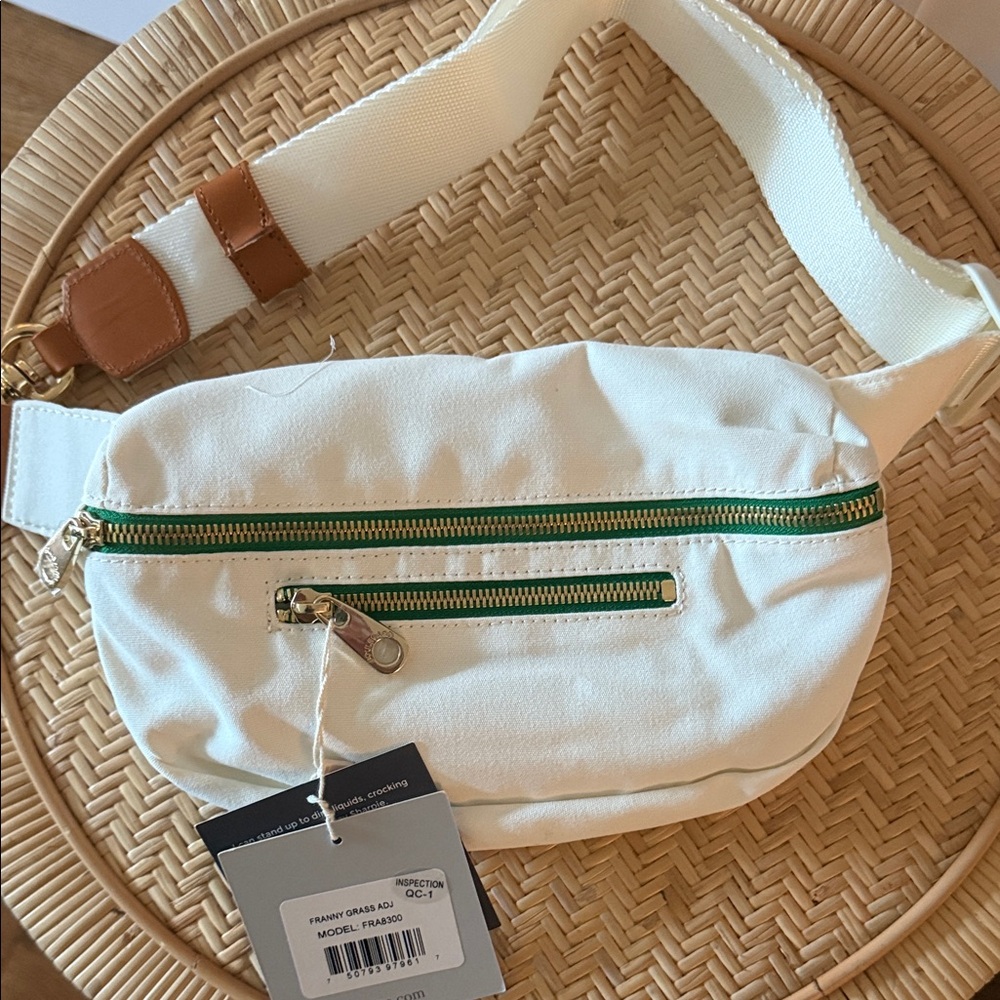 Elegant Cream Crossbody Bag with Green Accents